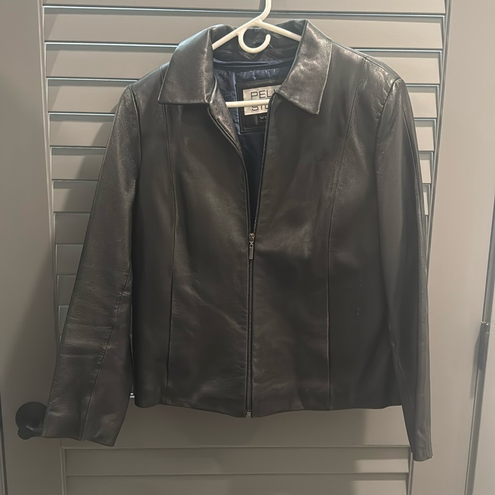 Pelle Studio Black Genuine Leather Zip Jacket Thinsulate Lined Size Large
